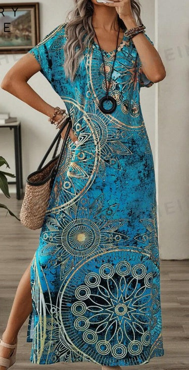 Sarah Express Women's Vintage Floral V-Neck Batwing Sleeve Maxi Dress