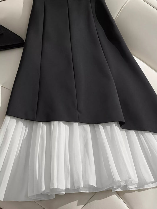 Sarah Express Women's High-Waisted Button Decor Pleated Hem Skirt