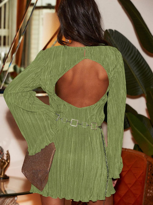 Sarah Express Women's Cutout Back Flare Sleeve Dress