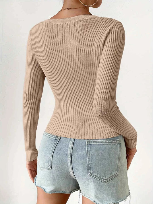 Sarah Express Women's Ribbed Knit Button-Up Cardigan