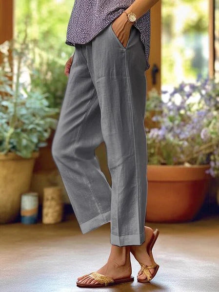 Sarah Express Women's Cotton Straight Leg Pants - Casual Mid-Waist Loose Fit Trousers