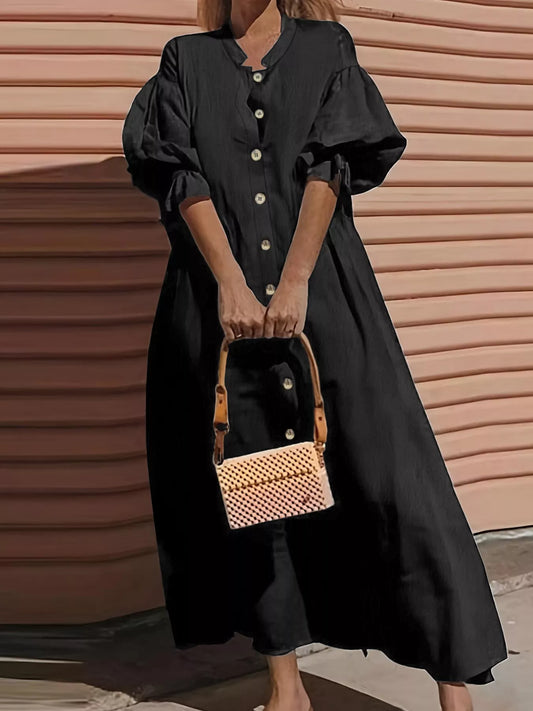 Sarah Express Women's Plus Size Button Front Puff Sleeve Shirt Dress