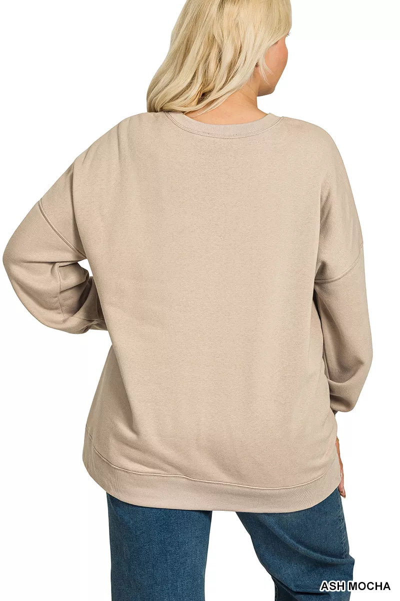 Sarah Express Women's Full Size Fleece Hi-Low Boyfriend Sweatshirt with Pockets Plus Size