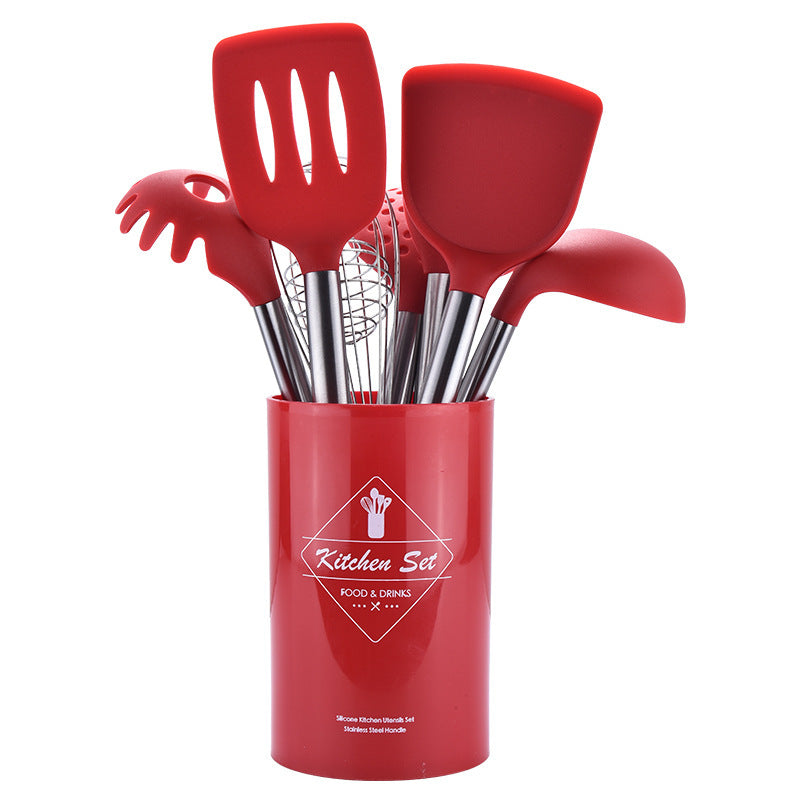 Sarah Express 8-Piece Silicone Kitchen Utensil Set with Stainless Steel Handles Red