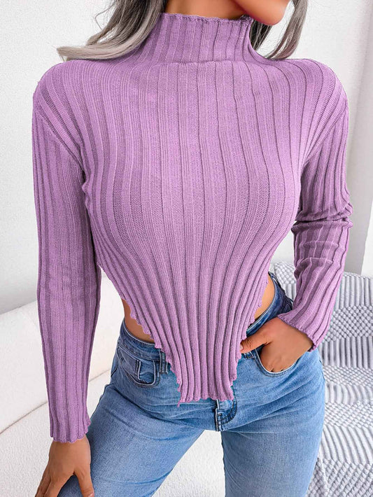 Sarah Express Women Sexy Half Turtleneck Asymmetric Long Sleeve Knit Top