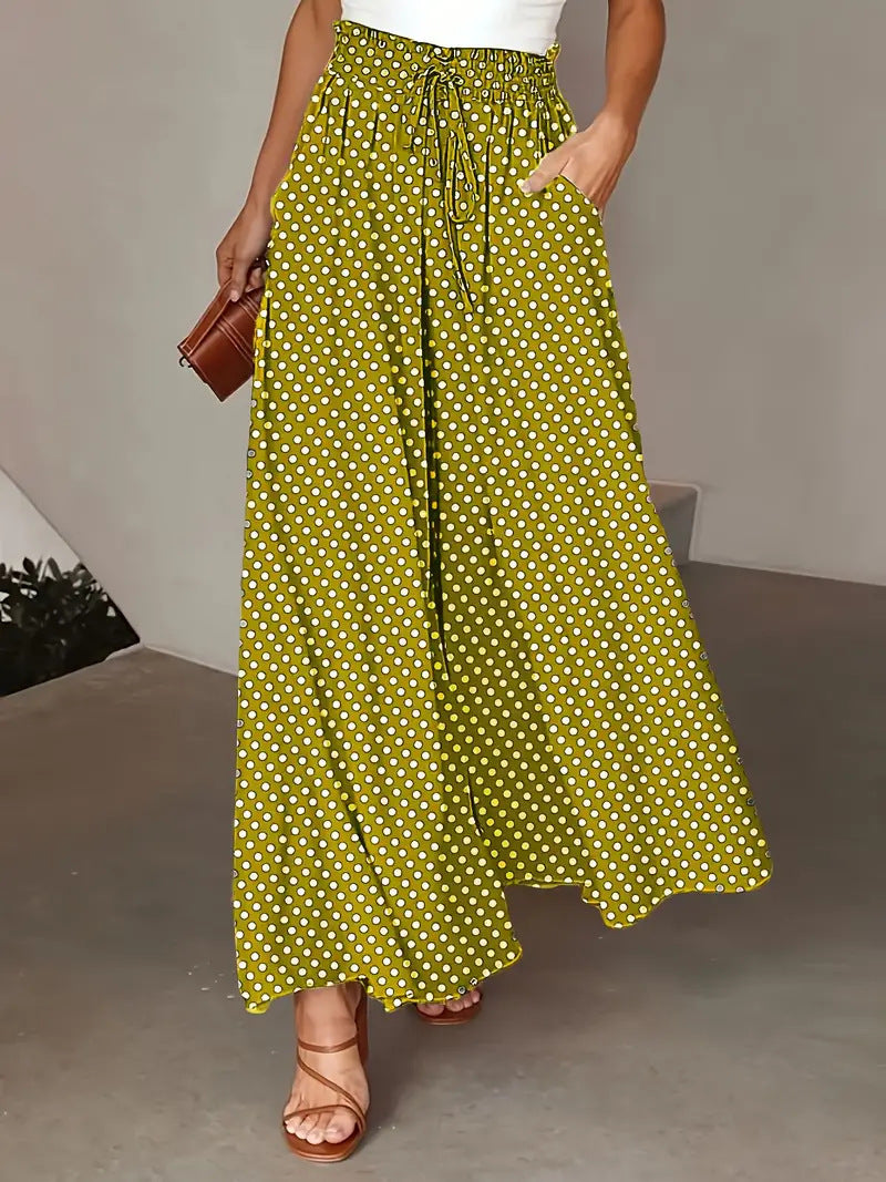 Sarah Express Women's Polka Dot Wide-Leg Pants Elastic Waist Loose Fit Casual Trousers