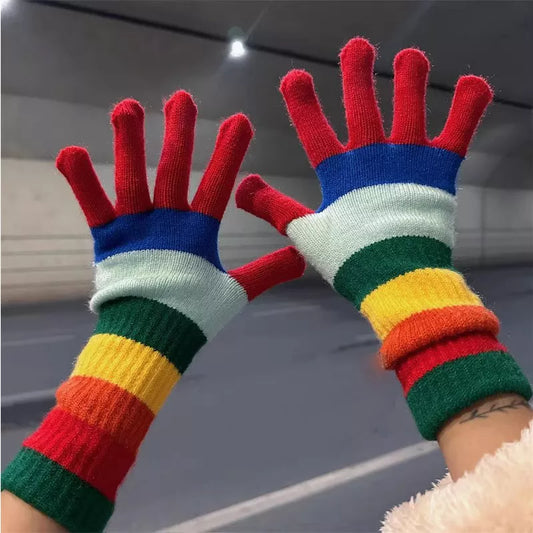 Sarah Express Women's Colorful Striped Knitted Gloves Red ONESIZE