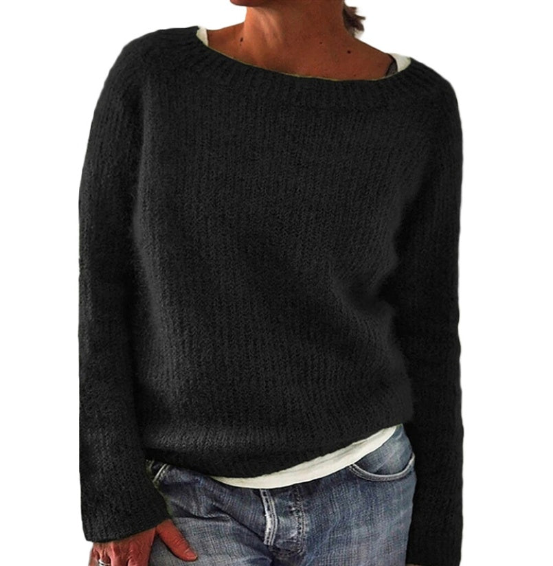 Sarah Express Women's Knit Sweater Casual Plain Fine Wool Moderate Thickness Long Sleeve