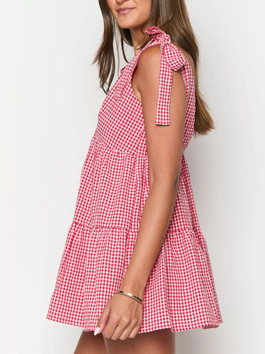 Sarah Express Women's Gingham Tie-Shoulder Mini Dress