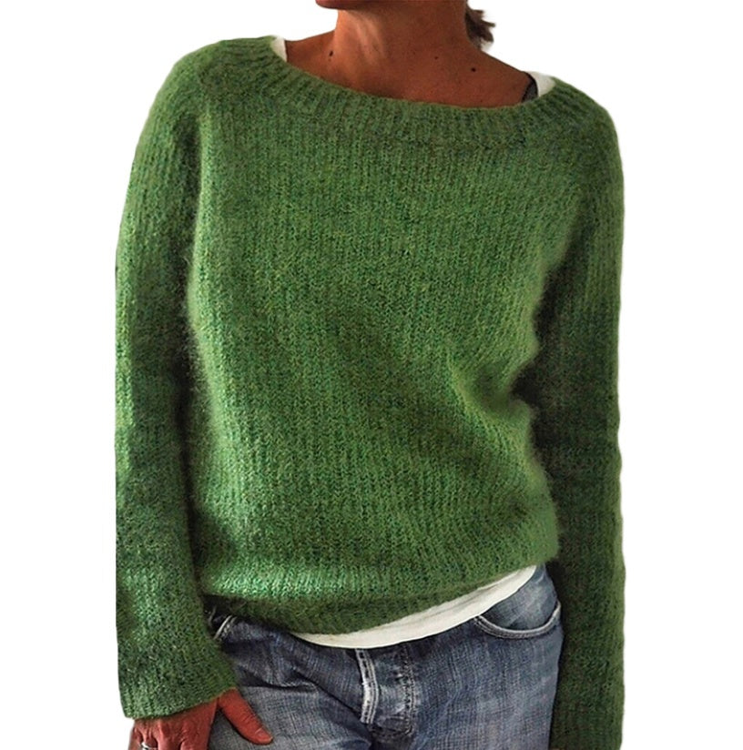 Sarah Express Women's Knit Sweater Casual Plain Fine Wool Moderate Thickness Long Sleeve