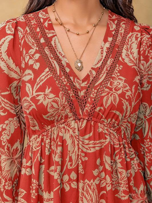 Sarah Express Women's Boho Floral Print Long Sleeve Midi Dress