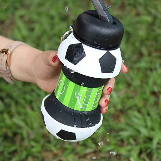 Sarah Express Soccer Ball Collapsible Water Bottle - BPA-Free Silicone Sports Bottle with Straw