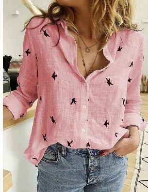 Sarah Express Women's Cotton Linen Button Up Shirt Long Sleeve Lapel Collar Classic Blouse Top