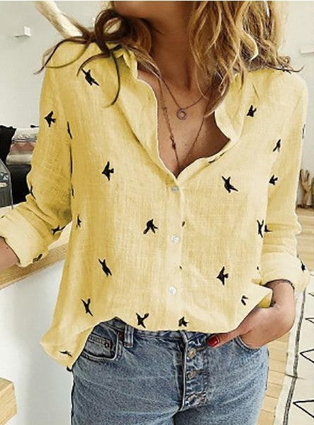 Sarah Express Women's Cotton Linen Button Up Shirt Long Sleeve Lapel Collar Classic Blouse Top