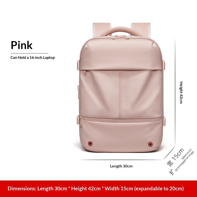 Sarah Express Water-Resistant Expandable Laptop Backpack | 16" Oxford Fabric Business Travel Bag 20–35L Small Size Pink 16inch