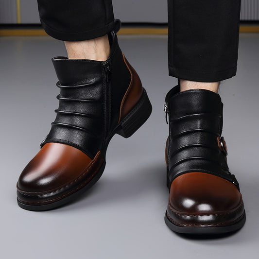 Sarah Express Men's British-Style Retro Zipper Boots | Fleece-Lined Thermal PU Leather