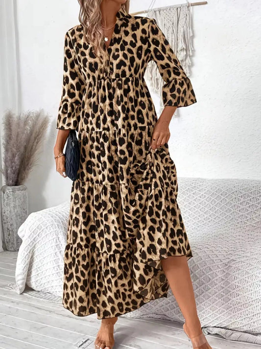 Sarah Express Women's Leopard 3/4 Sleeve Midi Dress