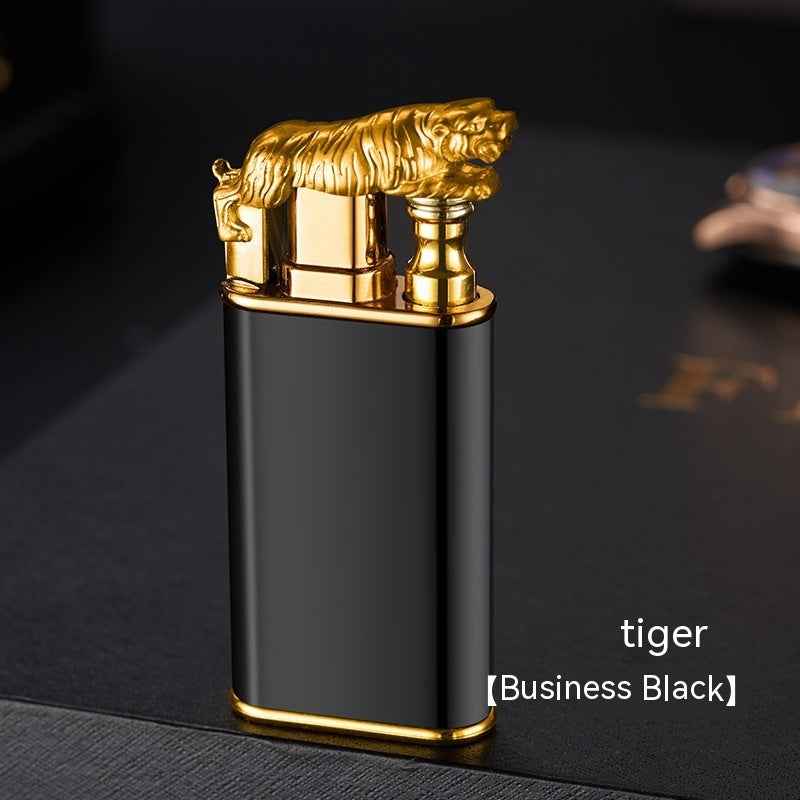 Sarah Express Blue Flame Metal Lighter - Windproof Butane Lighter with Dolphin Dragon Design All Tiger Black 1PCS