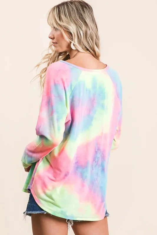 Sarah Express Women’s Long Sleeve Tie-Dye French Terry T-Shirt