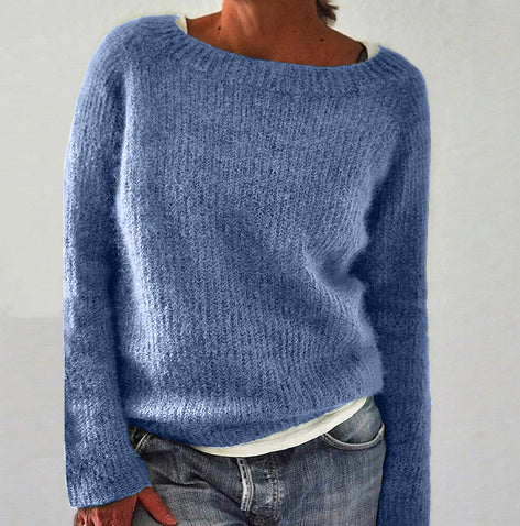 Sarah Express Women's Knit Sweater Casual Plain Fine Wool Moderate Thickness Long Sleeve