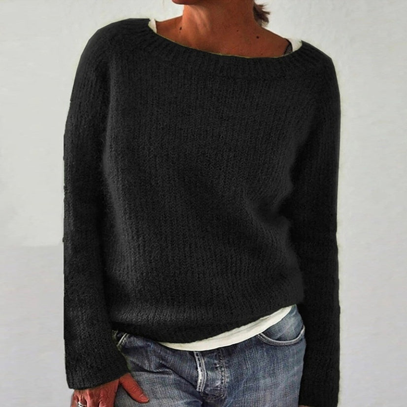 Sarah Express Women's Knit Sweater Casual Plain Fine Wool Moderate Thickness Long Sleeve