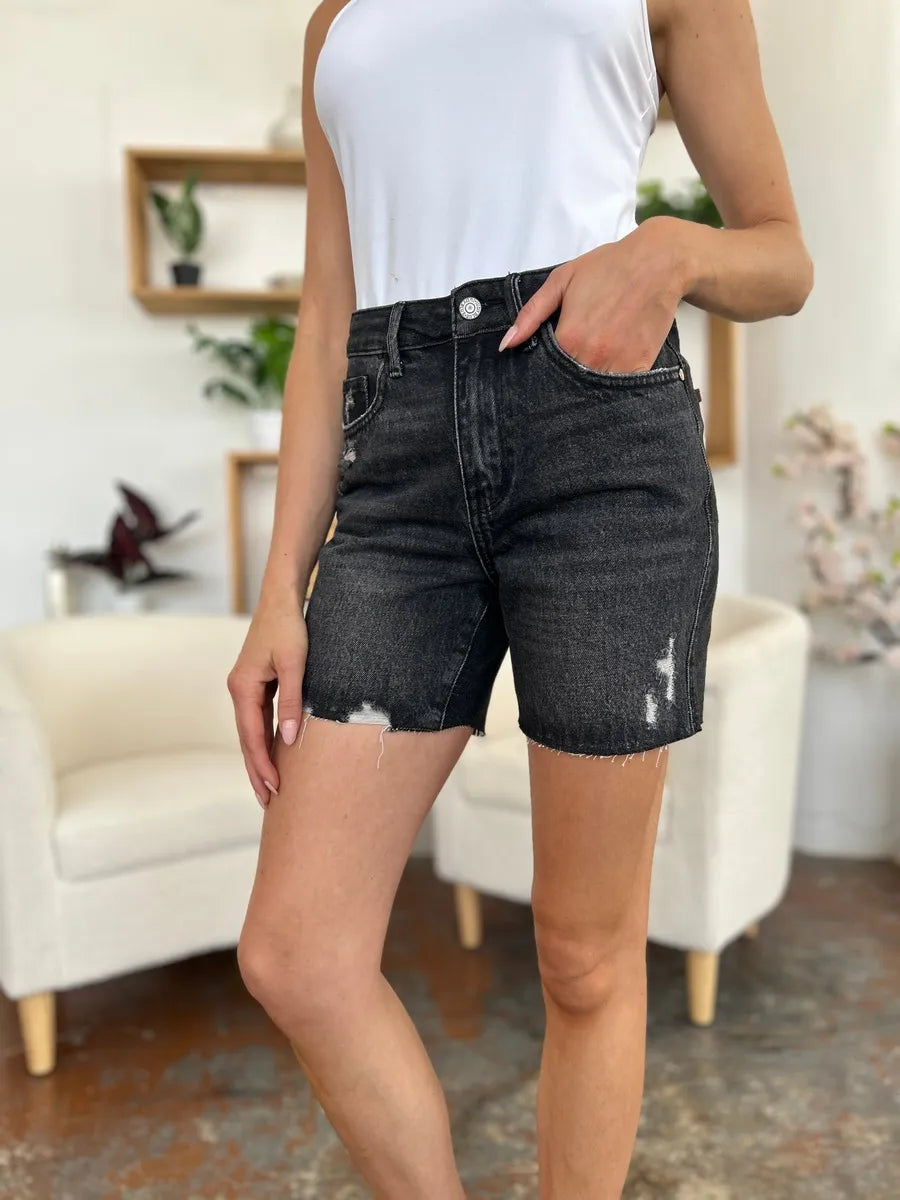Blue Full Size High Waist Rigid Magic Denim Shorts