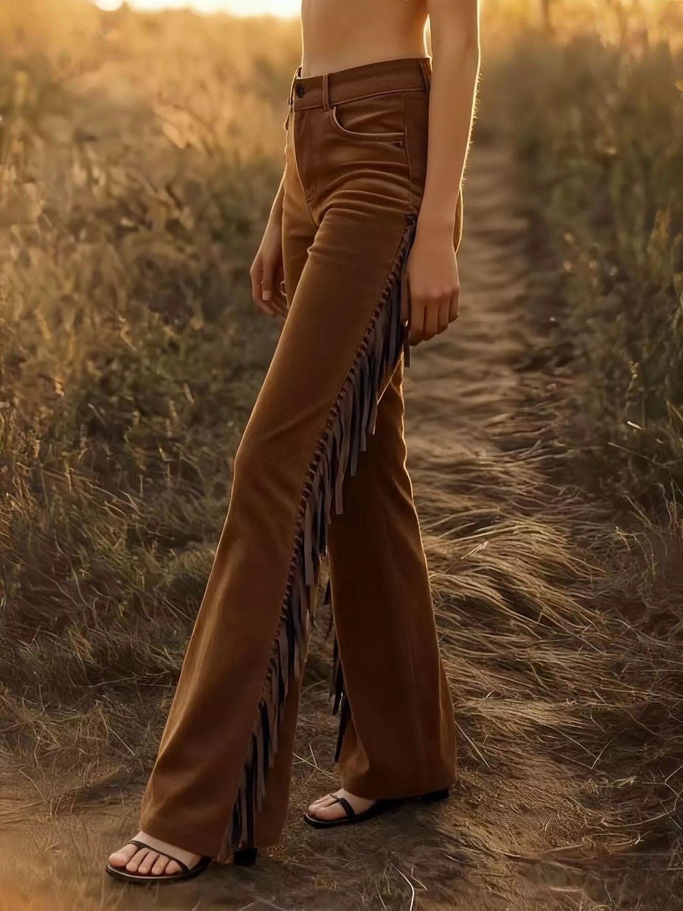 Sarah Express Vintage Fringe Velvet Flare Pants