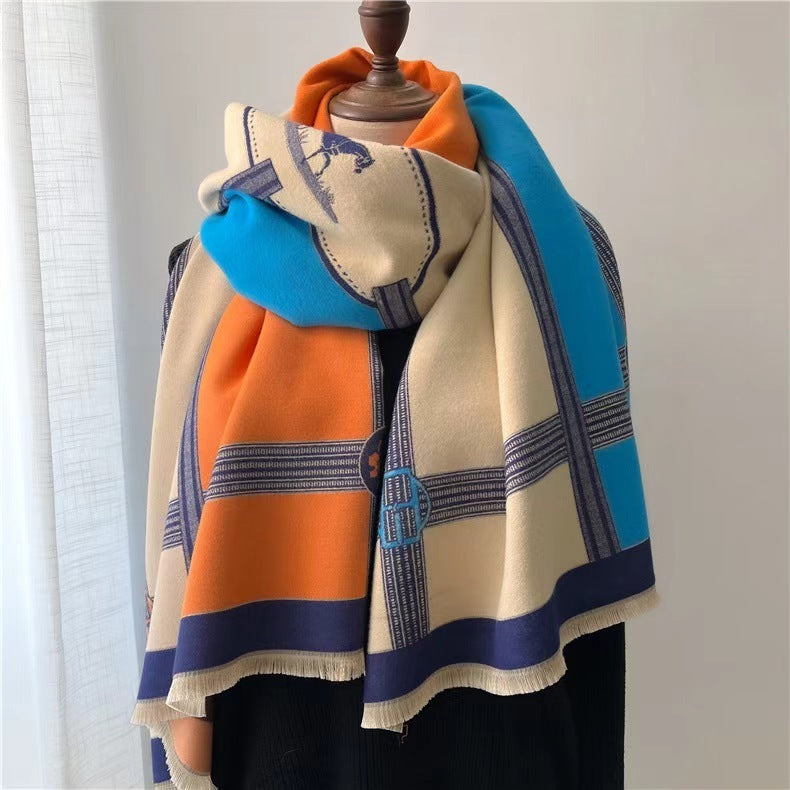 Sarah Express Women's Contrast Color Scarf - Oversized Soft Cotton Wrap Shawl Korean Style