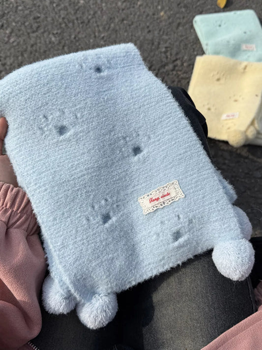 Trendsi Women's Cat Paw Pom-Pom Knitted Scarf Blue ONESIZE