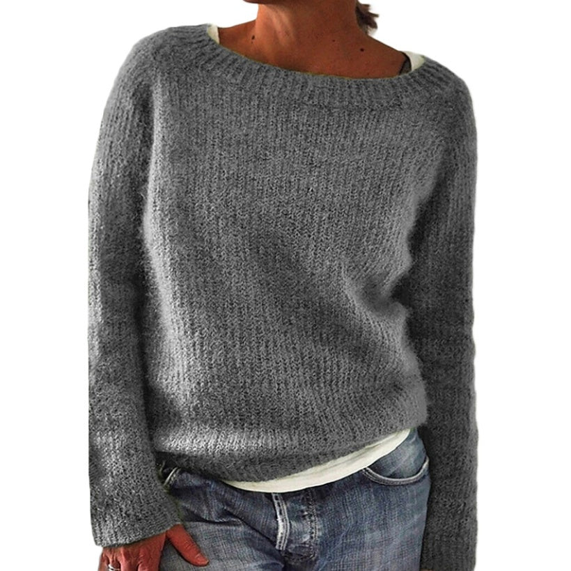 Sarah Express Women's Knit Sweater Casual Plain Fine Wool Moderate Thickness Long Sleeve