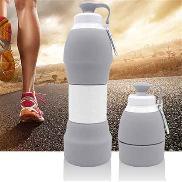 Sarah Express Collapsible Silicone Water Bottle - Portable Foldable Sports Bottle 580ml Grey