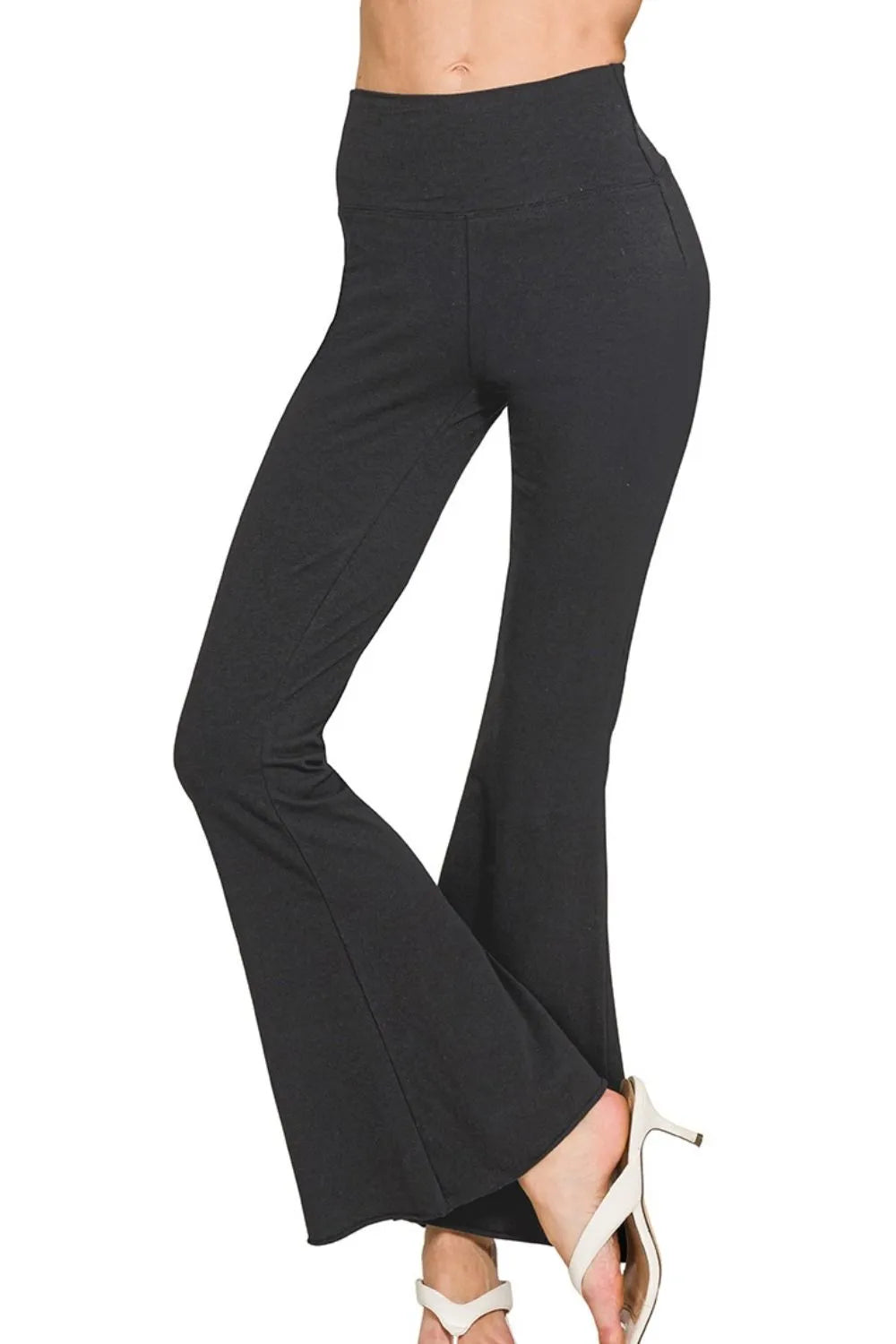 Sarah Express Women’s High Rise Raw Hem Flare Yoga Pants with Tummy Control