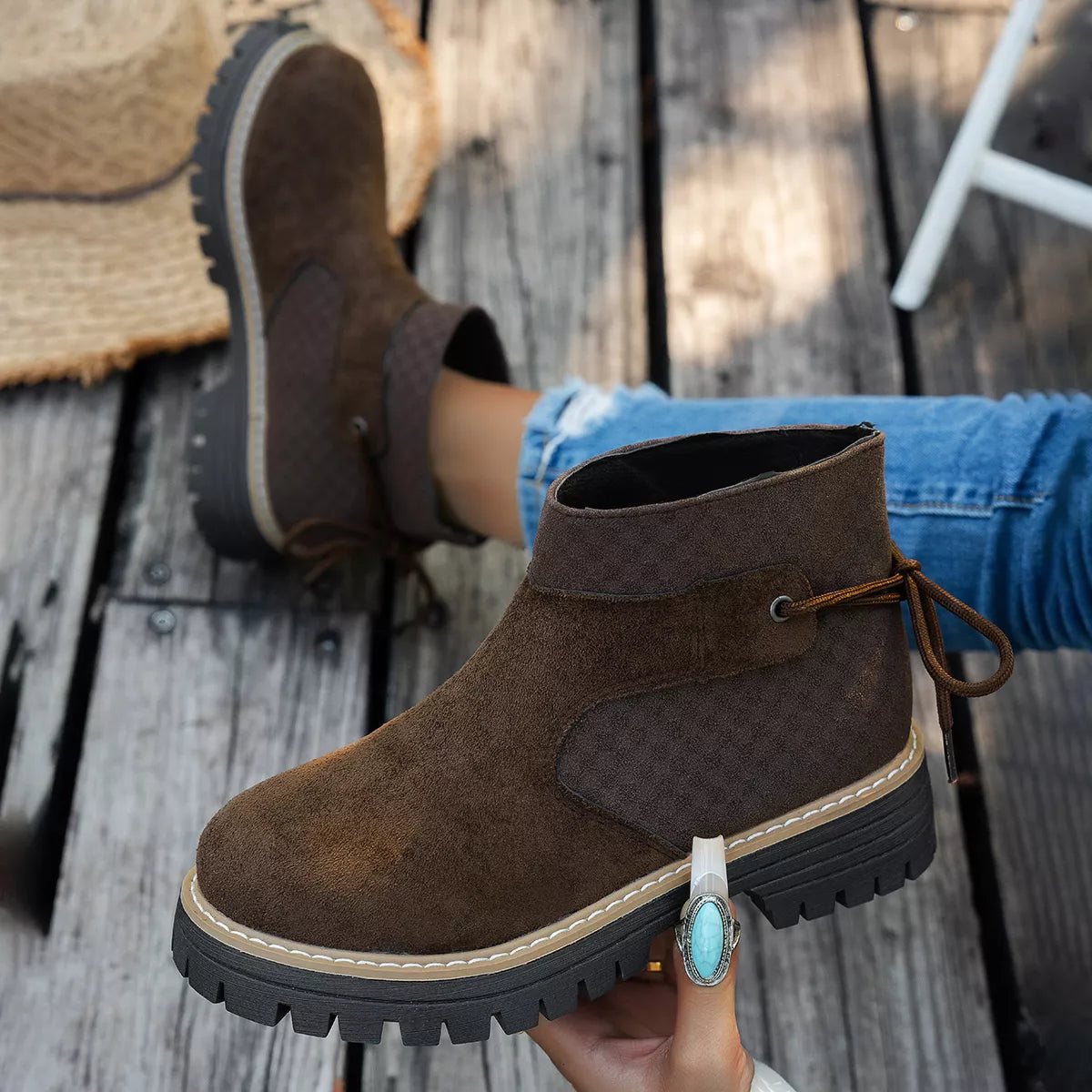 Sarah Express Women's Block Heel Ankle Boots - Suede Mid Heel Booties