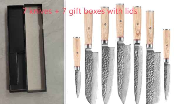 Sarah Express Professional Damascus Steel Kitchen Knife Set - Japanese Chef Knife with Layered Steel Blade 7knives and7giftboxeswithlids