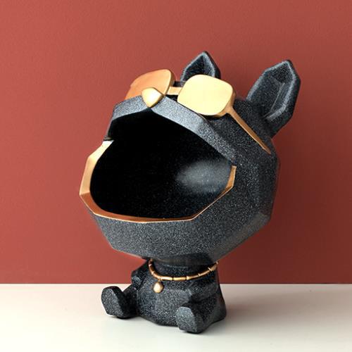 Sarah Express Cool Dog Figurine Storage Box - Decorative Resin Desktop Organizer for Keys & Accessories Black