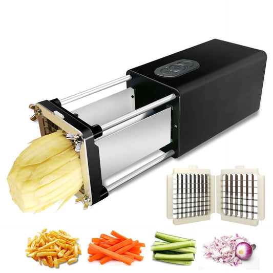 Sarah Express Electric French Fry Cutter - Stainless Steel Vegetable Slicer with Interchangeable Blades for Potatoes & Carrots