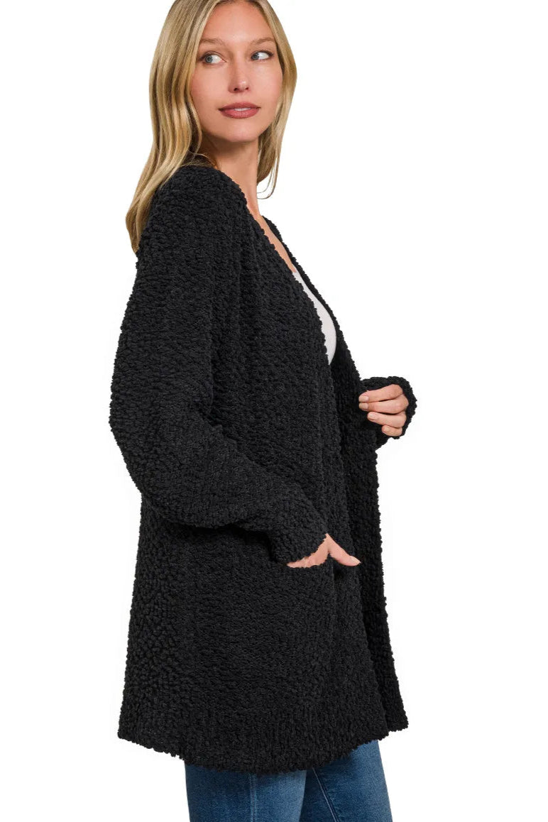 Long Sleeve Popcorn Sweater Cardigan with Pockets