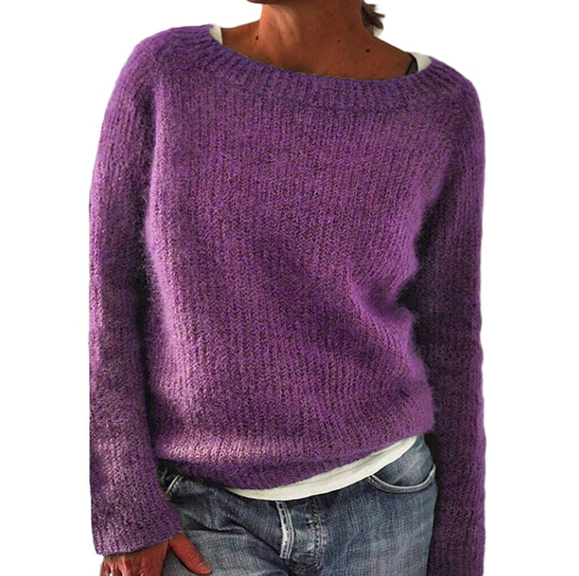 Sarah Express Women's Knit Sweater Casual Plain Fine Wool Moderate Thickness Long Sleeve