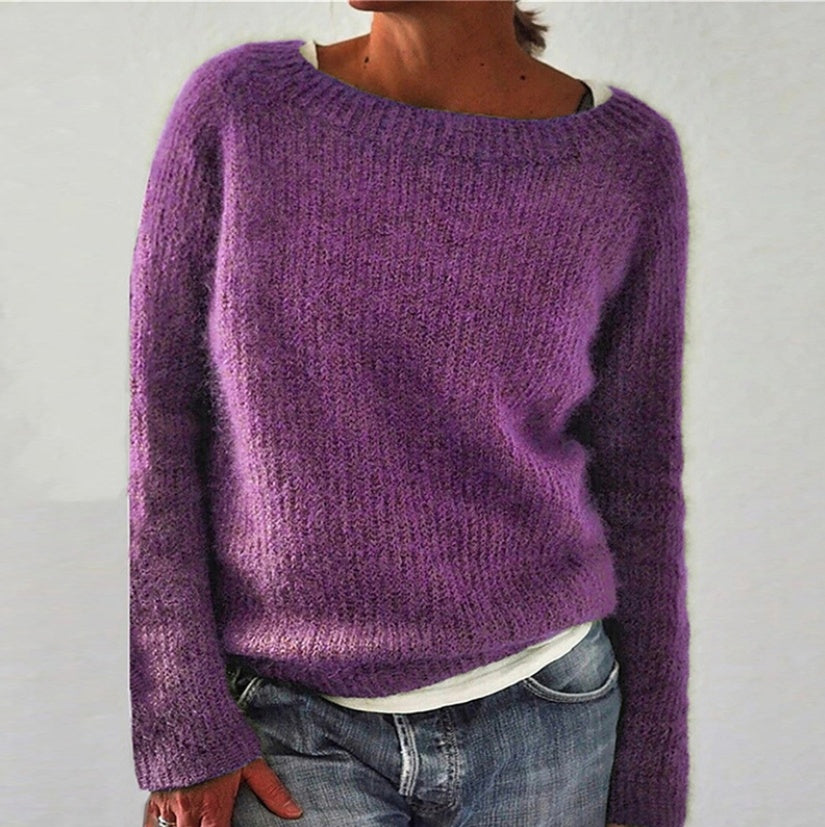 Sarah Express Women's Knit Sweater Casual Plain Fine Wool Moderate Thickness Long Sleeve