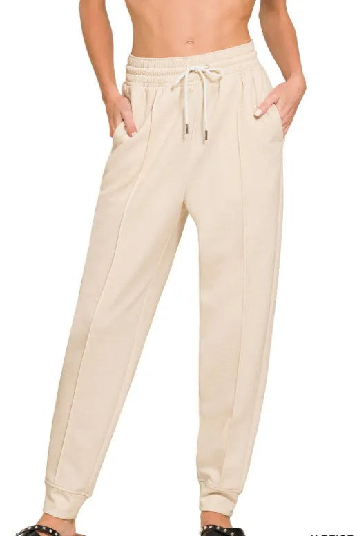 Drawstring Scuba Sweatpants with Pockets