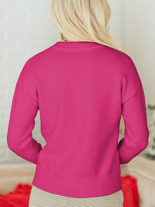 Sarah Express Women's Sequined Bow Graphic Christmas Holiday Sweater