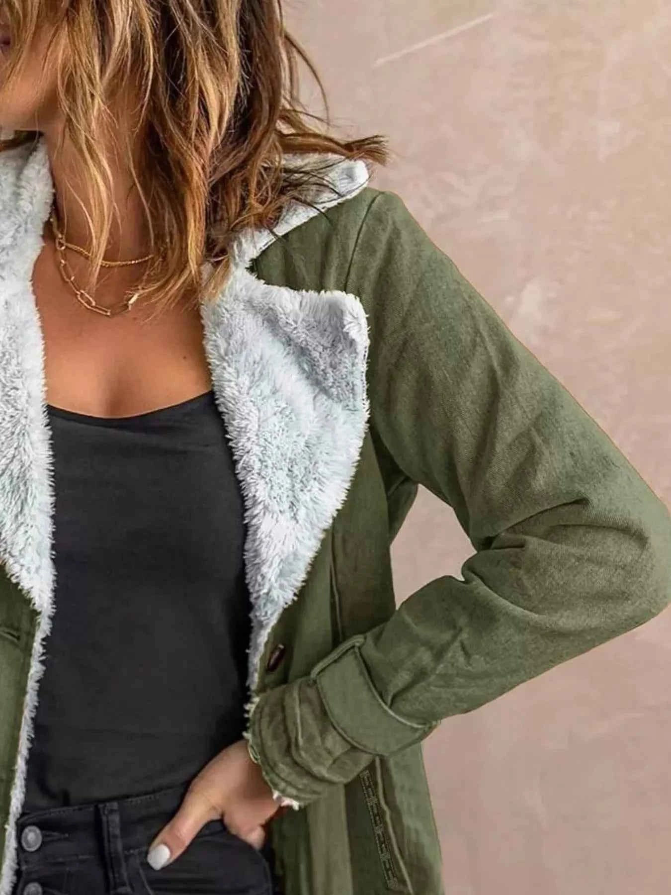 Sarah Express Women's Sherpa Lined Button Up Jacket - Cozy Fleece Outerwear Plus Size