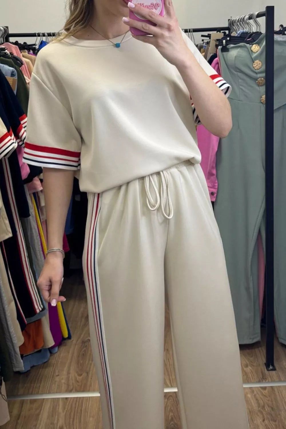 Sarah Express Women's Casual Striped Trim Top and Pants Set