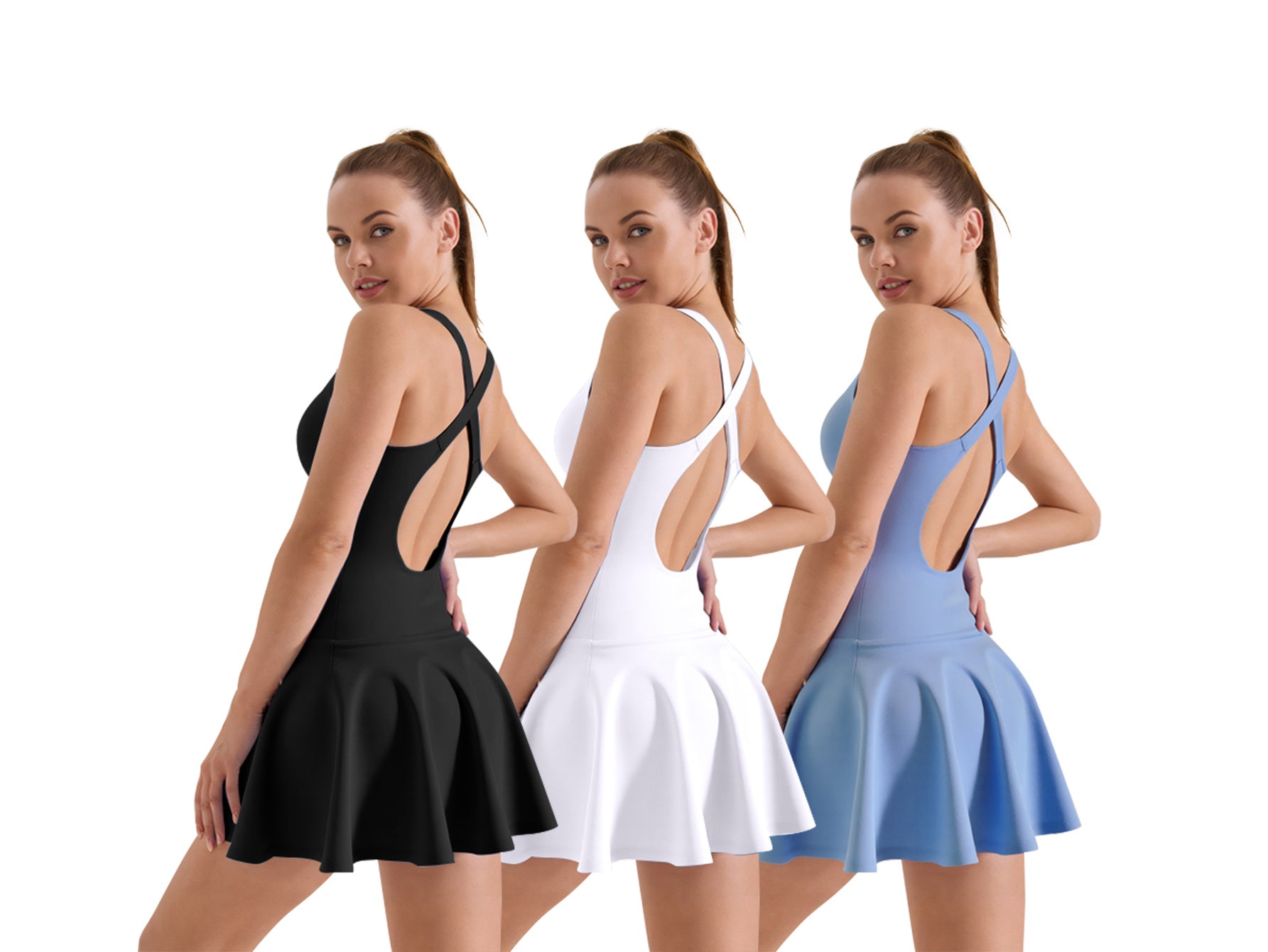Sarah Express Women's High-Stretch Bodycon Mini Dress Anti-Ride-Up Athletic Sporty Summer Dress