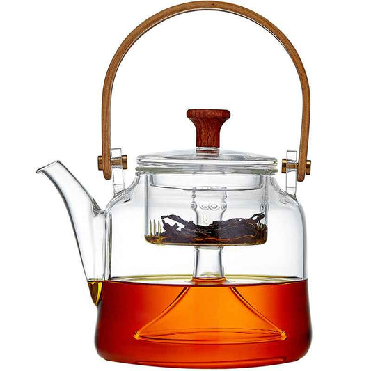 Sarah Express Glass Teapot with Bamboo Handle - Heat Resistant Japanese Style Tea Kettle