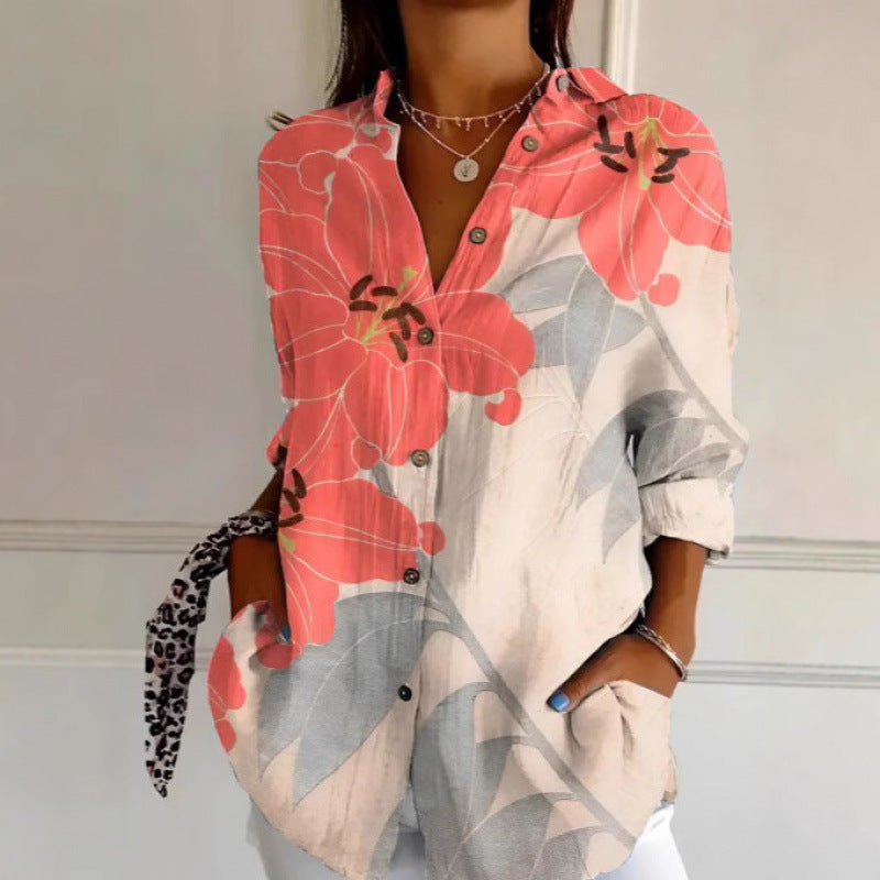 Sarah Express Women's Floral Print Long Sleeve Button-Up Shirt Casual Spring Summer Fall Top