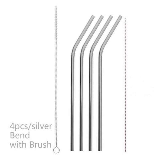 Sarah Express Colorful Reusable Stainless Steel Straws Set - Food Grade Stainless Steel Drinking Straws with Cleaning Brush Silver BEND