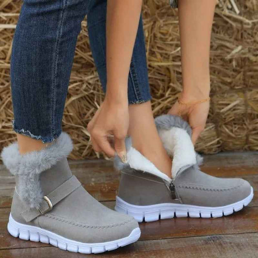 Sarah Express Women's Winter Snow Boots - Warm Plush Ankle Boots with Buckle Design