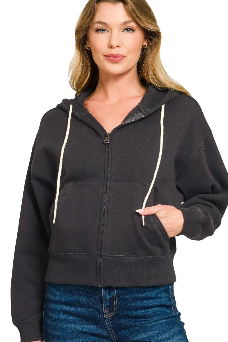 Sarah Express Women’s Cropped Fleece Zip-Up Hoodie with Pockets