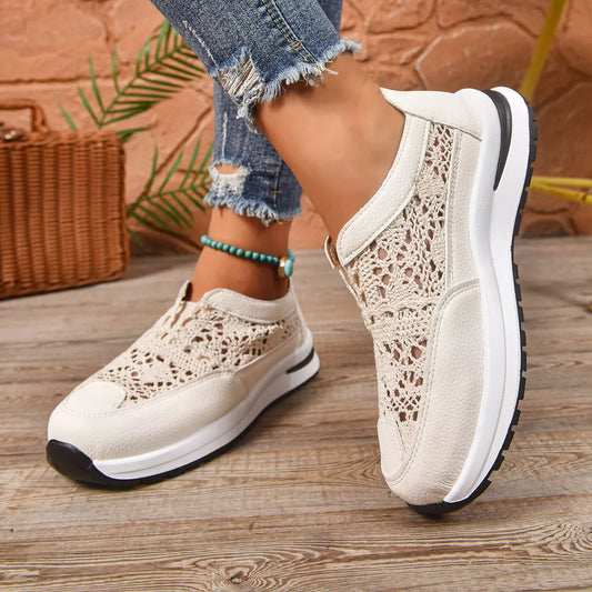 Sarah Express Women's Breathable Mesh Slip-On Sneakers - Lightweight Walking Shoes Beige